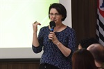 A vereadora Nancy Thame durante a reunião do Fórum Permanente de Gestão e Planejamento Territorial Sustentável