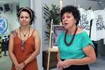 Sílvia Morales e Rai de Almeida durante abertura da exposição "Vestígios"