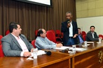 Presidente da Câmara de Piracicaba, João Manoel dos Santos, saudando os presentes