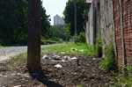 Área sob o muro dos fundos da casa onde Semei mora está sendo usada para o despejo de entulhos e móveis usados