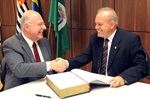 O deputado federal Arnaldo Jardim e o presidente da Câmara, Gilmar Rotta, em encontro nesta quinta-feira