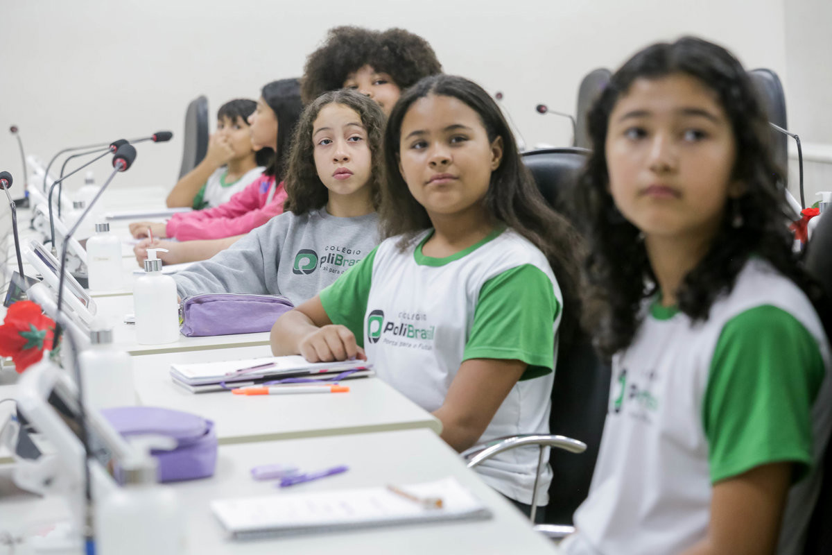 Alunos na faixa etária de 10 a 11 anos participaram da atividade do Conheça o Legislativo na tarde desta quarta-feira (27), no Plenário "Franscisco Antonio Coelho"