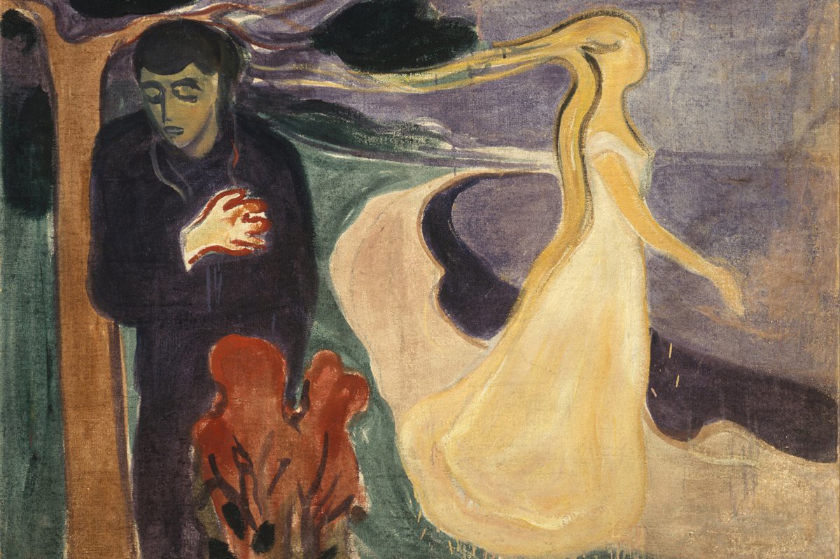 "A Separação", obra de Edvard Munch, artista norueguês, de 1896, mostra a dor emocional e a ruptura sentimental entre um homem e uma mulher