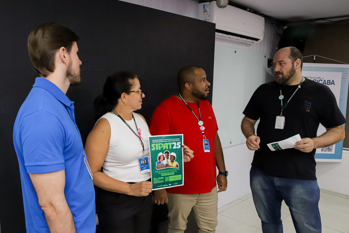 Membros da Cipa: vice-presidente Eliel de Freitas, presidente Helena Ribeiro e os titulares Thiago Gomes da Costa e Luciano Negreiros
