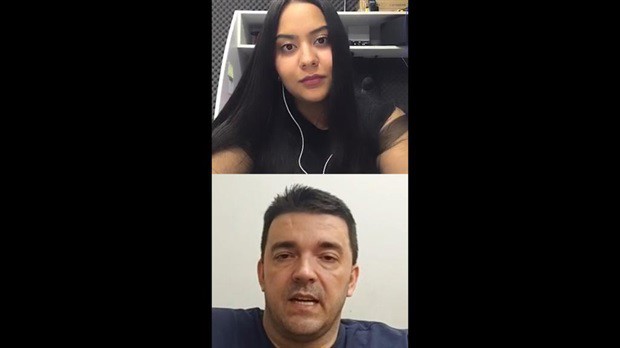 Jornalista Raquel Soares e o vereador André Bandeira durante a live