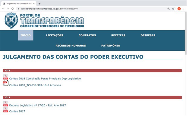 Portal da Transparência da Câmara disponibiliza todos os arquivos da análise das contas de 2018