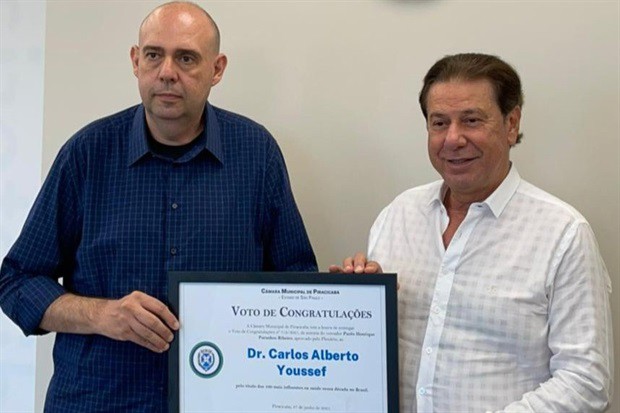 Vereador Paulo Henrique (Republicanos) e o presidente da Unimed, Carlos Joussef