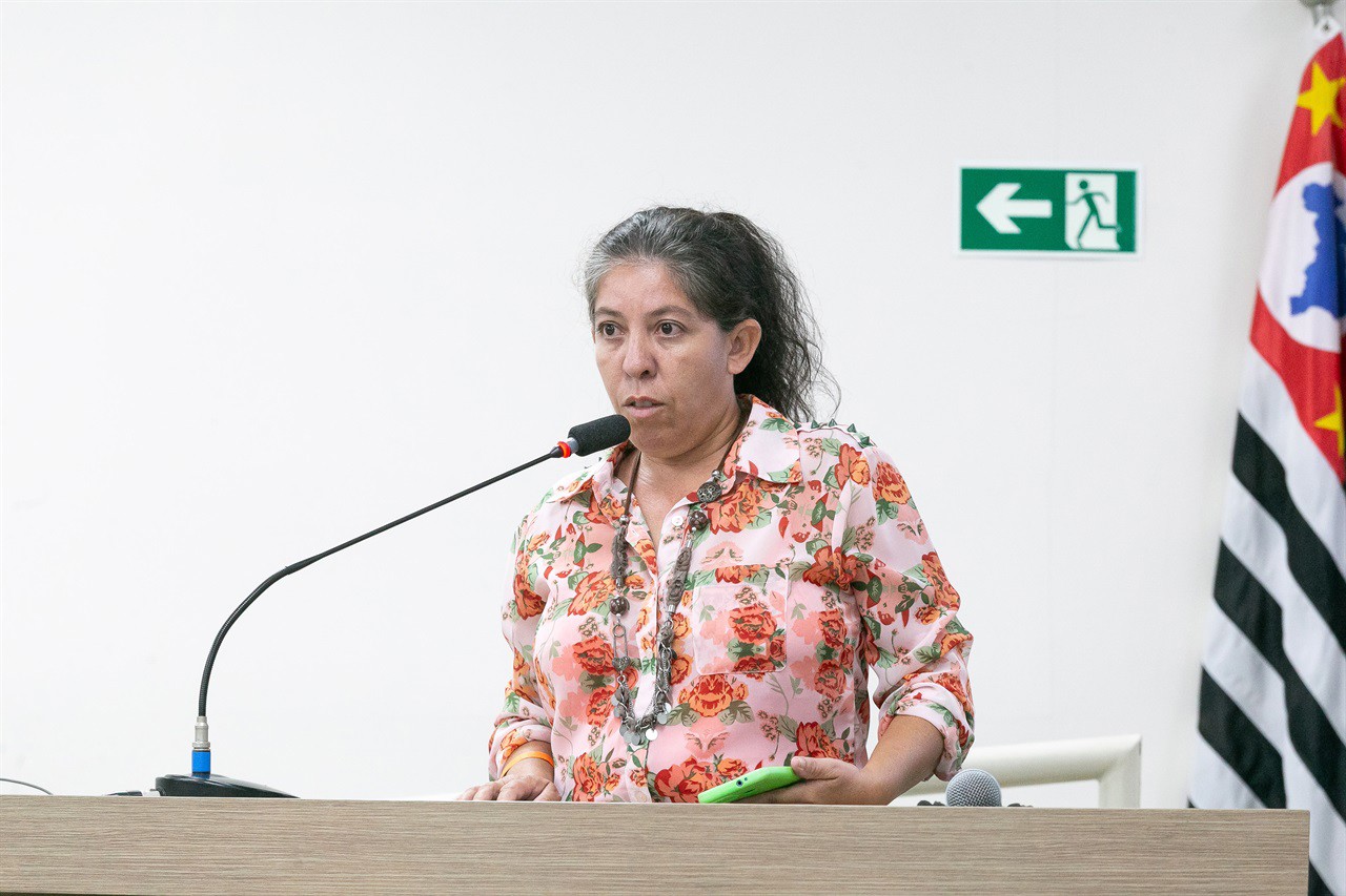 Oradora falou sobre manutenção em parquinhos infantis, falta de poda de árvores e atendimento do Cras