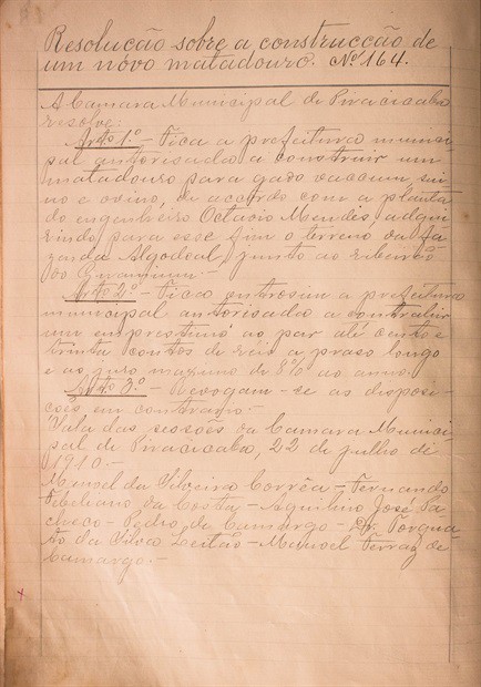Resolução Nº 164/1910. Arquivo Permanente